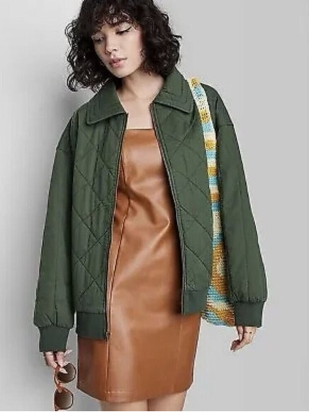 Wild Fable Quilted Bomber Jacket Green Oversized Women’s XXL
